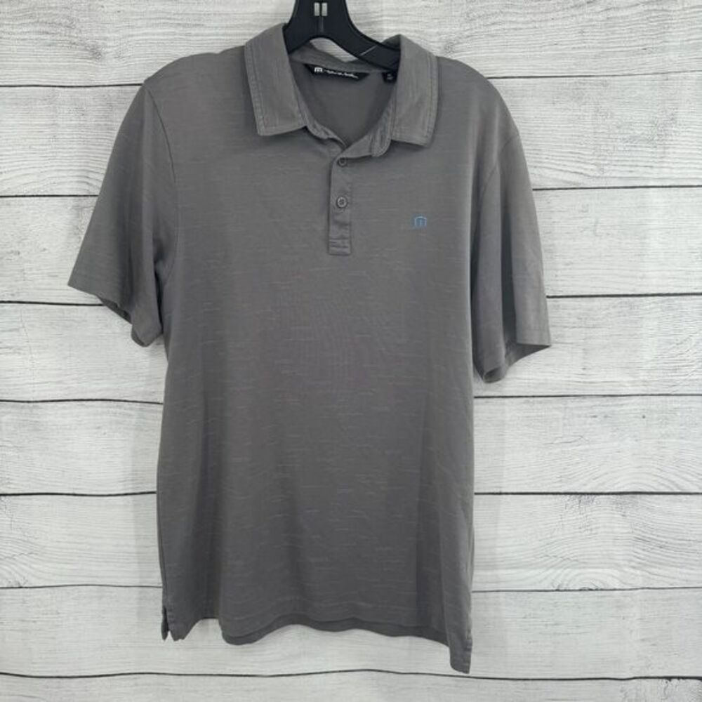 Travis Mathew Men's Medy Gray Polo Shirt Casual Comfort Wave Pattern